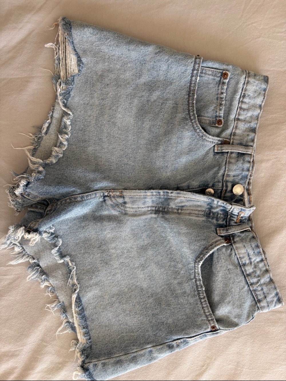 Zara Light Blue Distressed Denim Cutoff Shorts